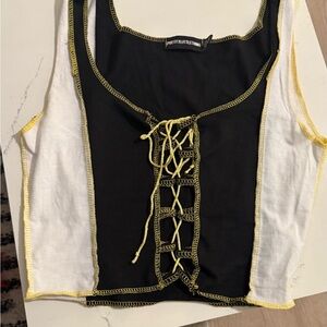 PrettyLittleThing Black and White Lace-Up Crop Top